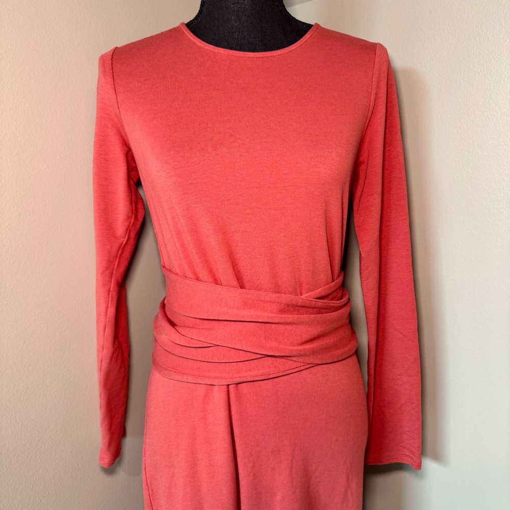 Pure Jill Pima Cotton Modal Wrap Waist Maxi Dress Terracotta Long Sleeve XS